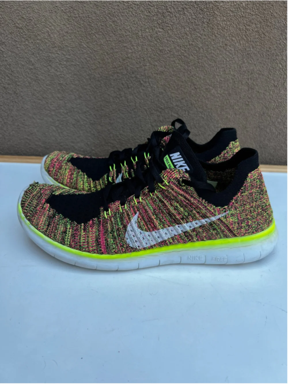 Nike Free RN Flyknit Shoes Womens 9.5 Yellow Multicolor Running Lace Up - Picture 4 of 13